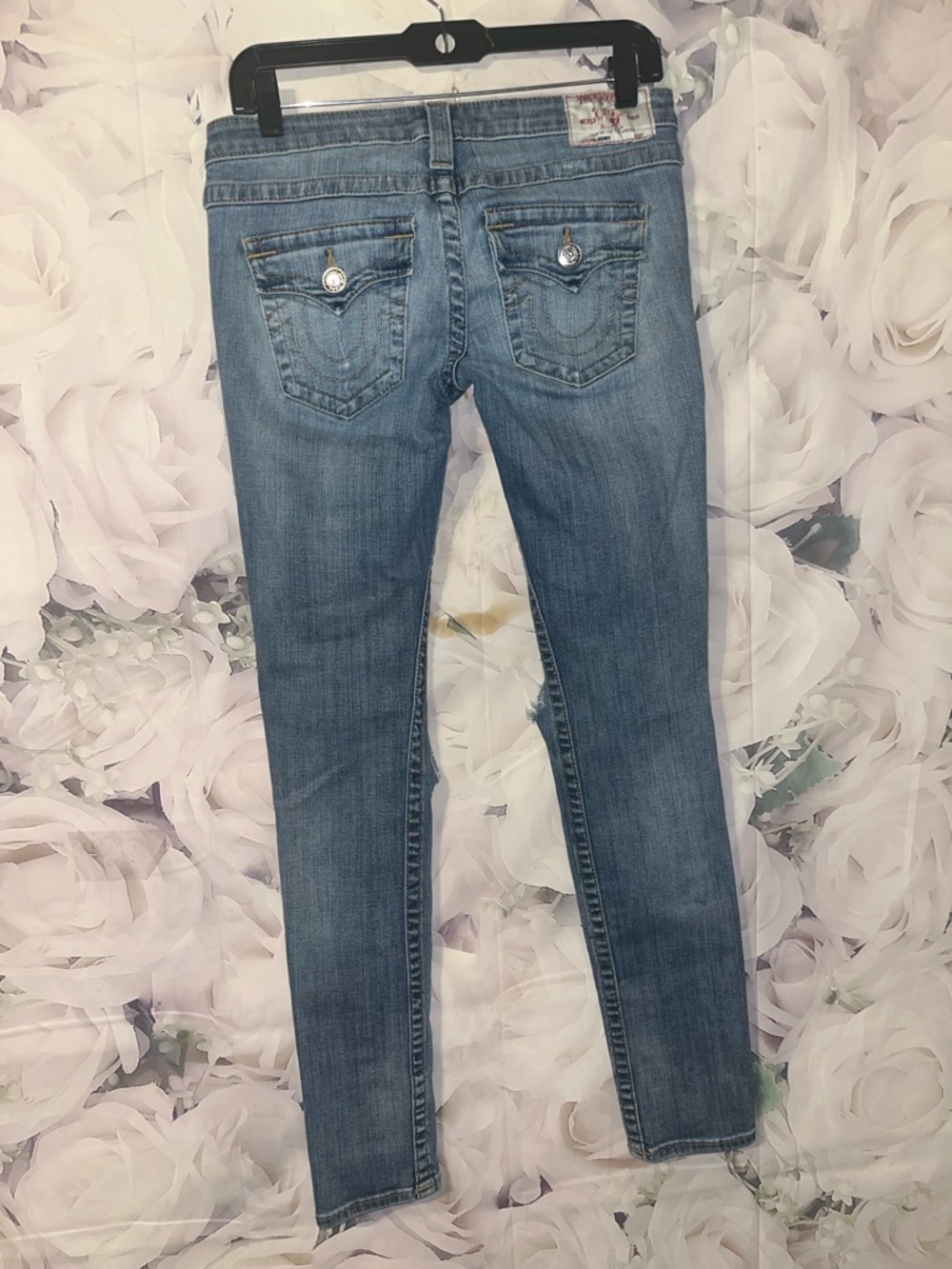 True Religion Jeans Womens 28 Curvy Skinny With Flap Light Wash Denim Ripped y2k - Picture 2 of 6